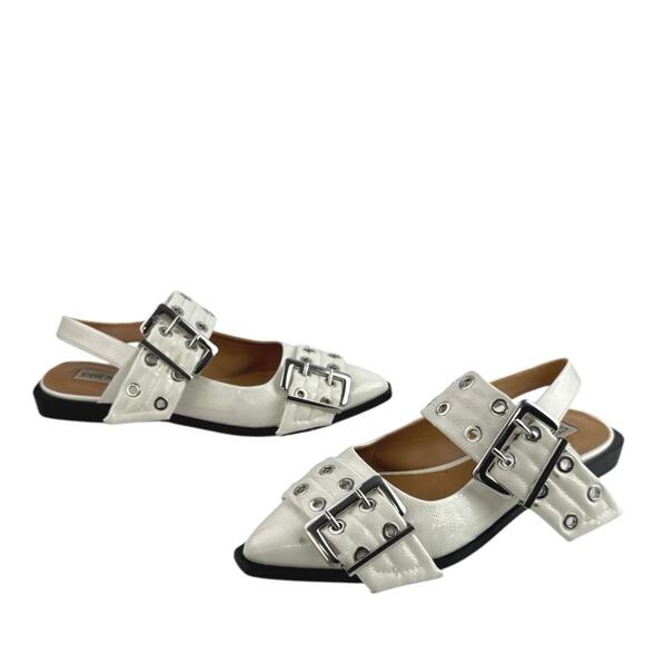 Steve Madden Graya White Patent Leather Studded Pointed Toe Slingback Flats 8 - Picture 5 of 7